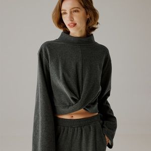 NAP LOUNGEWEAR Dark Grey Cotton Gathered Front Crop Top M